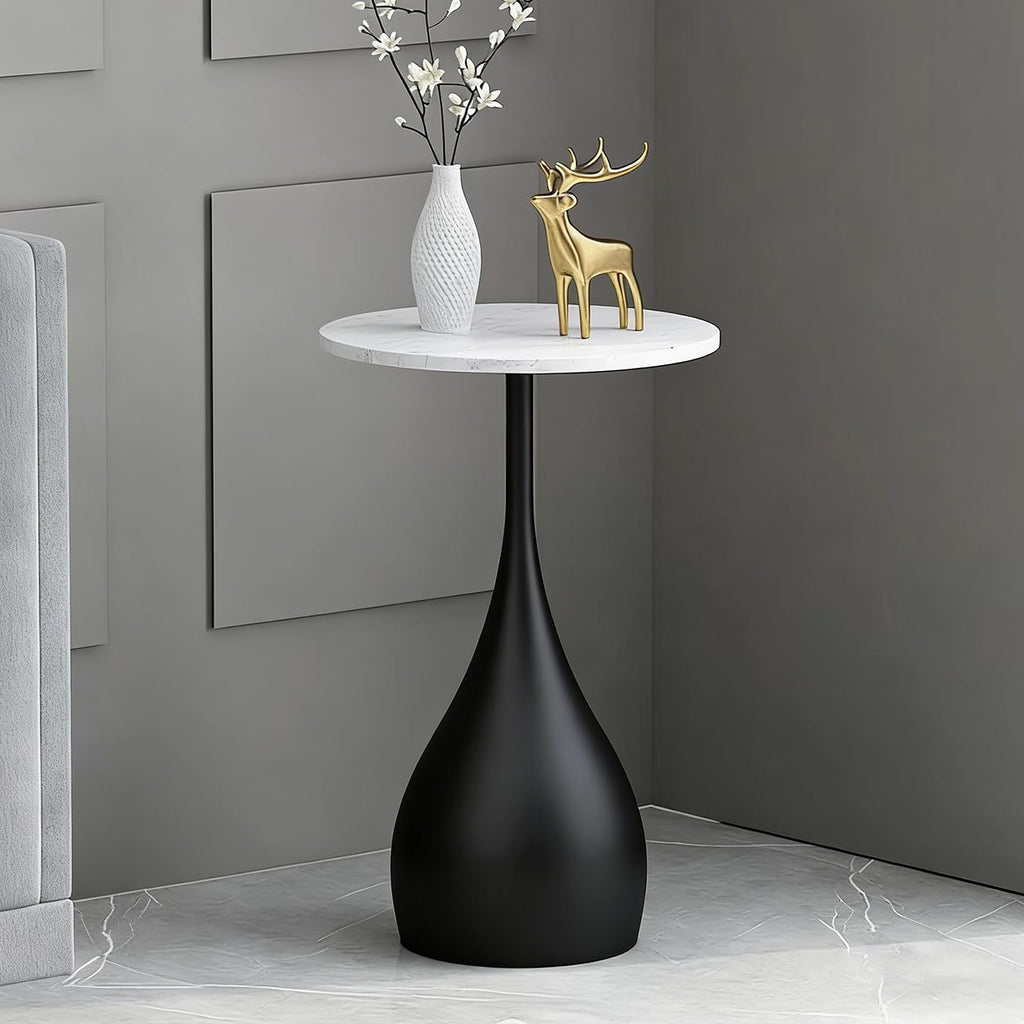 Small Side End Table with Faux Marble Tabletop, 14inch Round Coffee Table Sofa Side Table Modern End Table Accent Table with Sturdy Base Nightstand for Living Room Kitchen Balcony