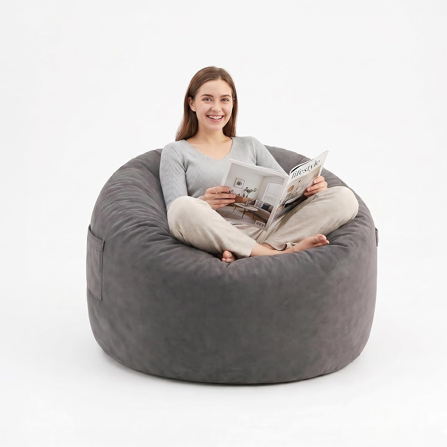 Bean Bag Chair, Bean Bags for Adults and Kids, Chair with Memory Foam Filled, Bean Bag Couch with Backrest and Armrests, Comfy Sofa for Living Room, Bedroom and Dorm, Dark Grey 36"