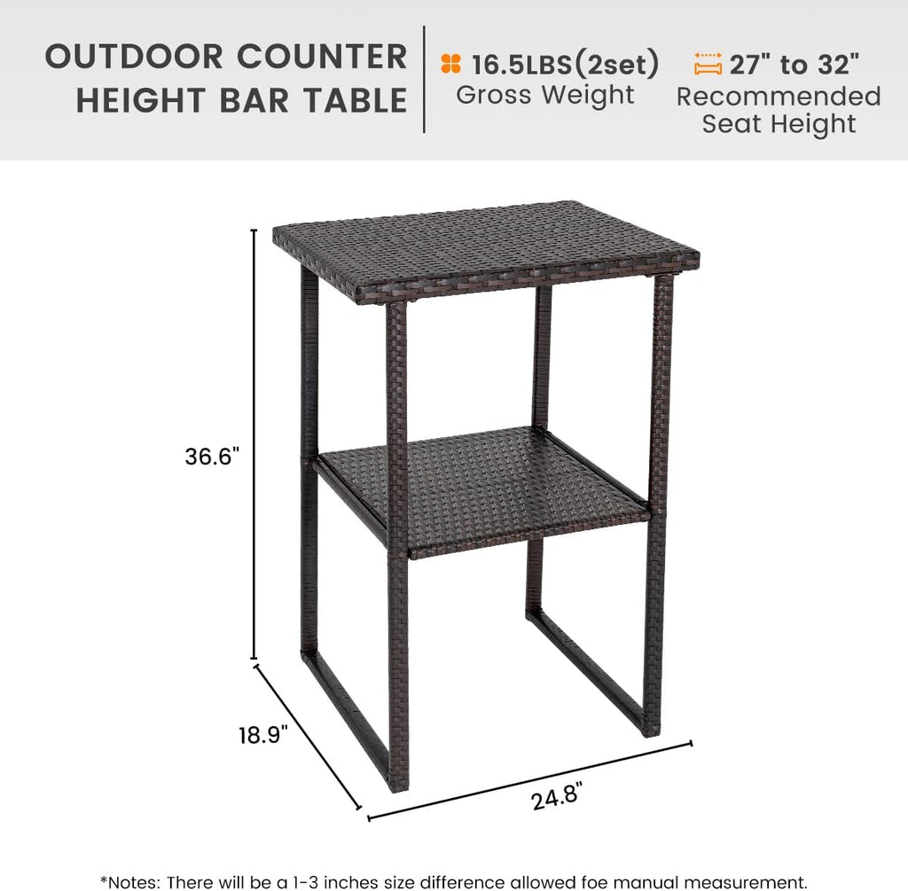 Sundale Outdoor Wicker Bar Table, 36 Inch Counter Height Patio High Top Dining Table, Rattan Bistro Pub Table with Storage Shelf for Deck Poolside Balcony Garden, Variegated Brown