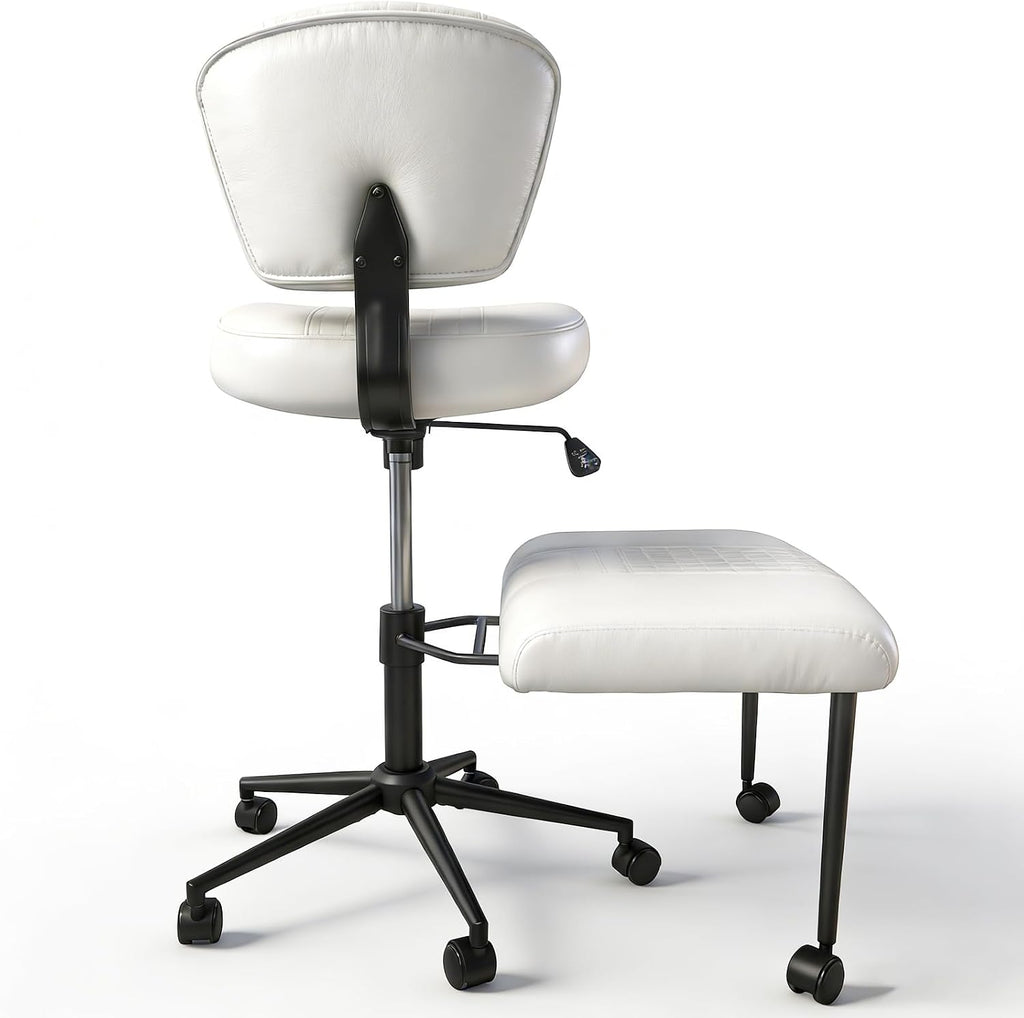 Ergonomic Cross Legged Office Chair with Wheels, Meditation Chair, Ultimate ADHD Desk Chair with Lumbar Support for Active Sitting, Modern Criss Cross Kneeling Chair for Home & Office PU&White