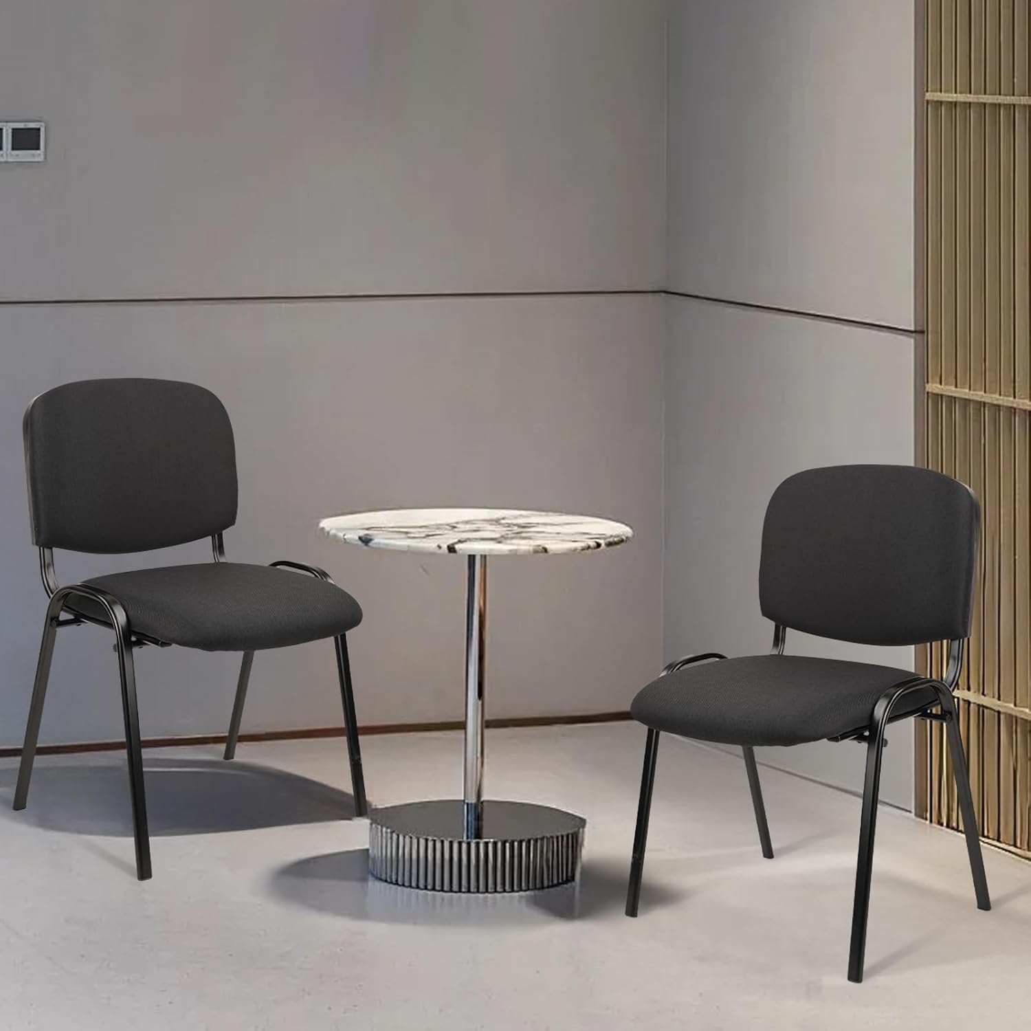CLATINA Set of 5 Pack Stackable Waiting Room Chairs Fabric Black Reception Chair Metal with Thickened Seat Back Cushion for Waiting Conference Room Guest Stool (5 Pack)