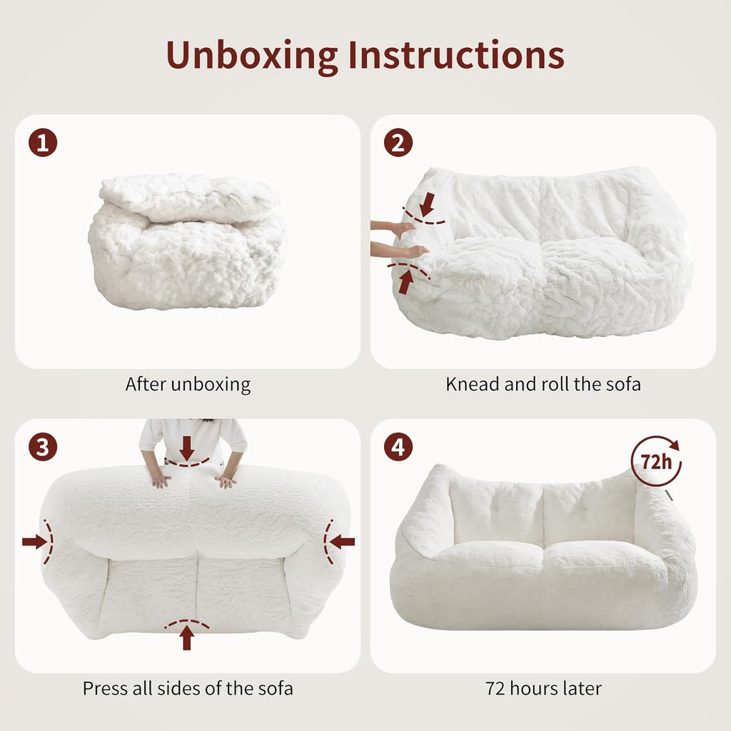 Relefree 70.9" Modern Loveseat Sofa,Oversized Bean Bag Chairs for Adults,Plush Modern Boneless Loveseat,Bean Bag Couch for Reading,Mini Small Couches for Living Room,Bedroom,Apartment,Cream White