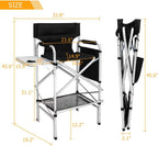 mefeir 31" Tall Folding Directors Chair with Side Table Storage Bag,Portable Makeup Artist Bar Height, Aluminum Frame 300 lbs Capacity, 19.2" D x 23.6" W x 45.6" H
