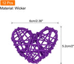 MECCANIXITY 12Pcs Heart Shaped Rattan Ball Vase Filler Natural Rattan for Valentine's Day Decoration Wedding Home Decoration Light Purple 2.36 in