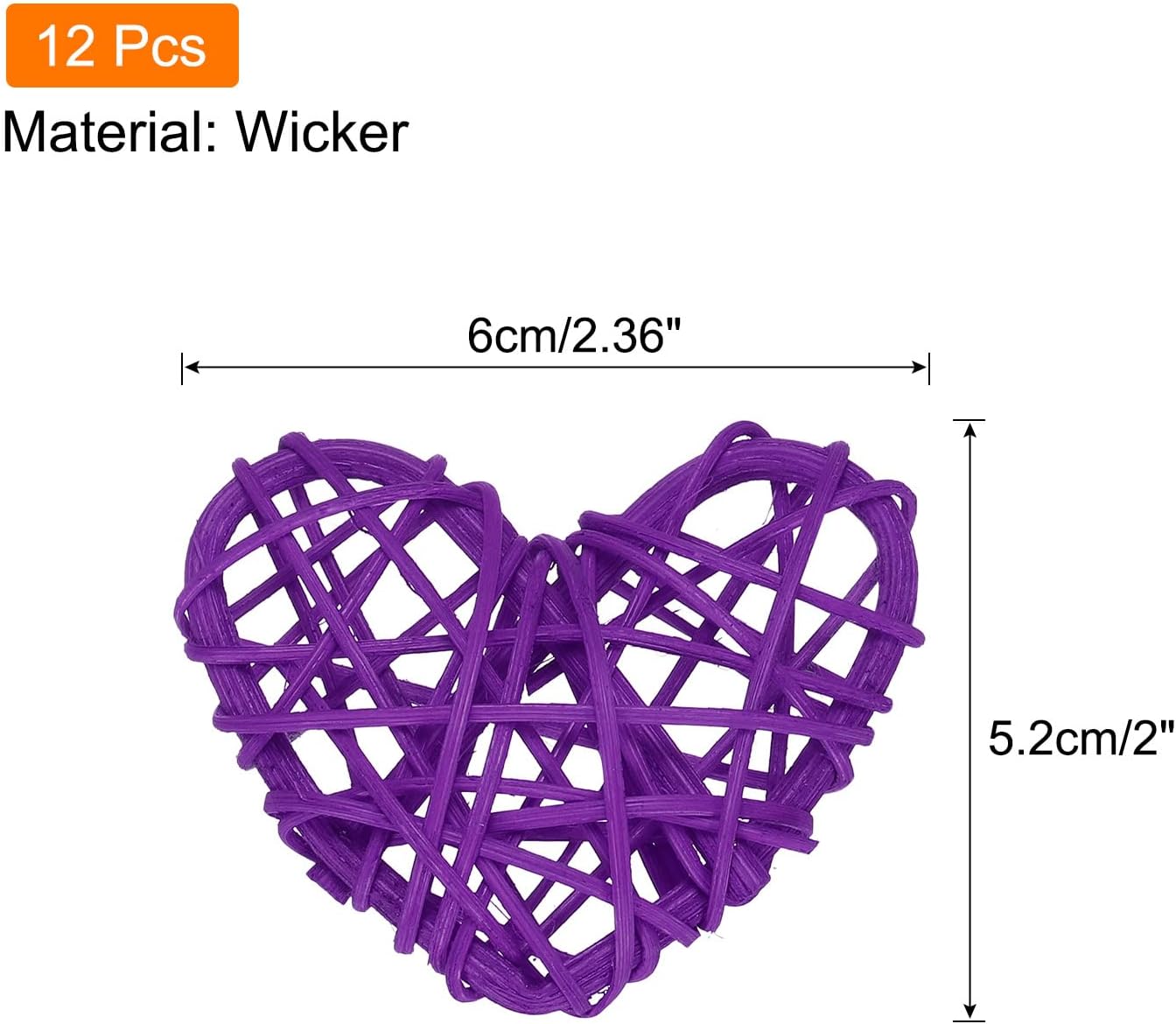 MECCANIXITY 12Pcs Heart Shaped Rattan Ball Vase Filler Natural Rattan for Valentine's Day Decoration Wedding Home Decoration Light Purple 2.36 in
