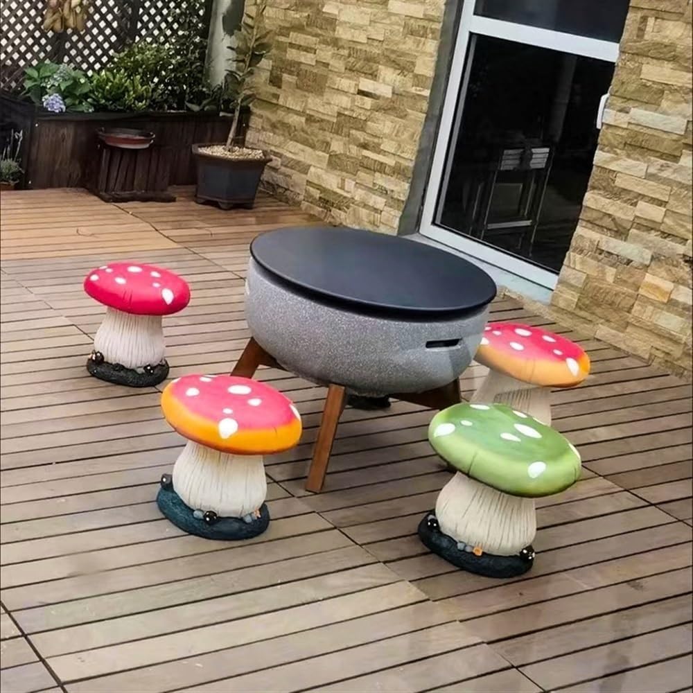 Small Mushroom Shape Ottoman, Outdoor Garden Resin Decorative Mushroom Stool, Red