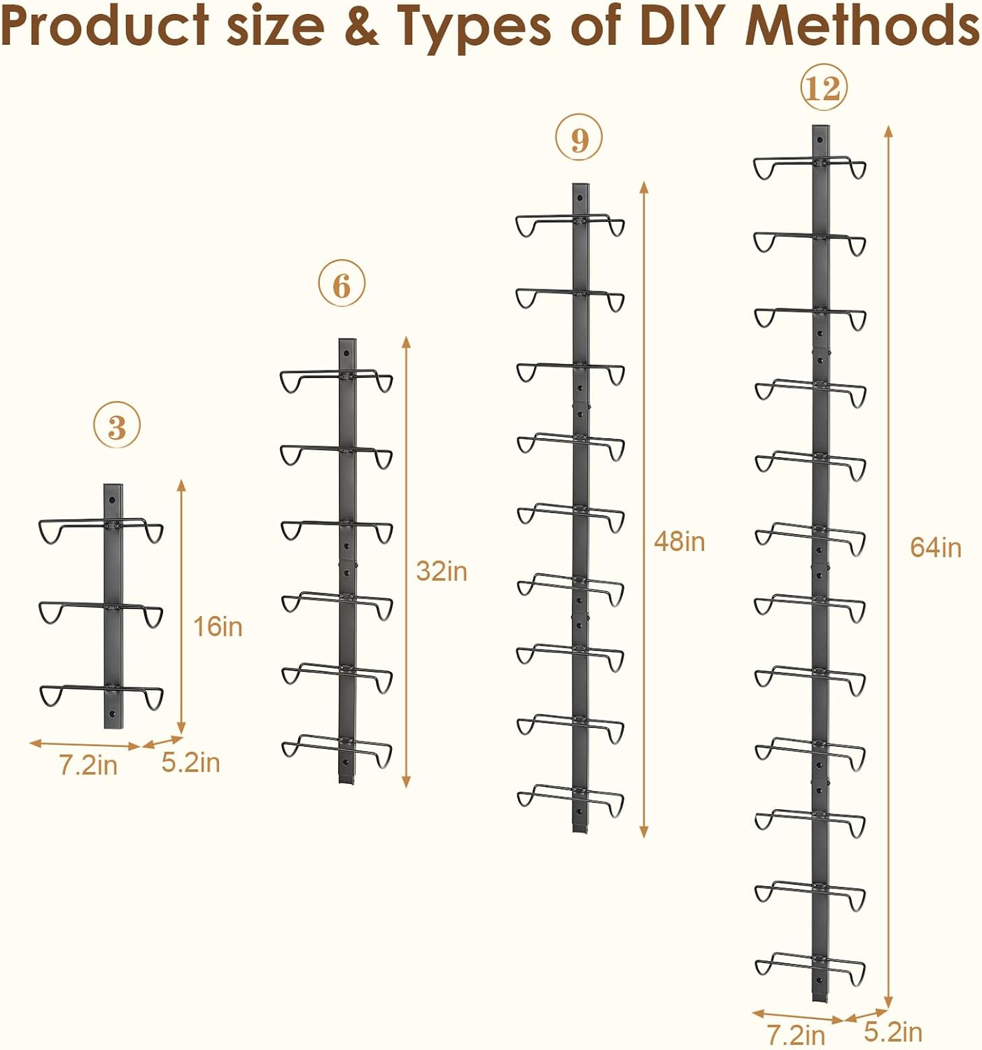 Sonyabecca 3 Pack 12 Bottle Wall Wine Rack, DIY Wine Rack Wall Mounted, Wall Mounted Wine Rack,Display Holder Used as One or Four, for Kitchen, Dining Room, Bar, Wine Cellar
