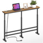 YATINEY 39.4" Console Table with Adjustable Height (27.6"-35.4") and Power Outlet, Skinny Behind Couch Table, Narrow Long Sofa Table for Living Room, Hallway, Entryway, Rustic Brown and Black CT33UBR