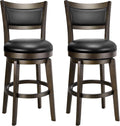 PrimeZone Swivel Bar Stools Set of 2, 24 Inch Counter Height Barstools, Black Faux Leather Bar Stool with High Backrest & Solid Wood Legs & Wrap-around Footrest, Counter Stools for Kitchen Island, Pub