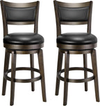 PrimeZone Swivel Bar Stools Set of 2, 24 Inch Counter Height Barstools, Black Faux Leather Bar Stool with High Backrest & Solid Wood Legs & Wrap-around Footrest, Counter Stools for Kitchen Island, Pub