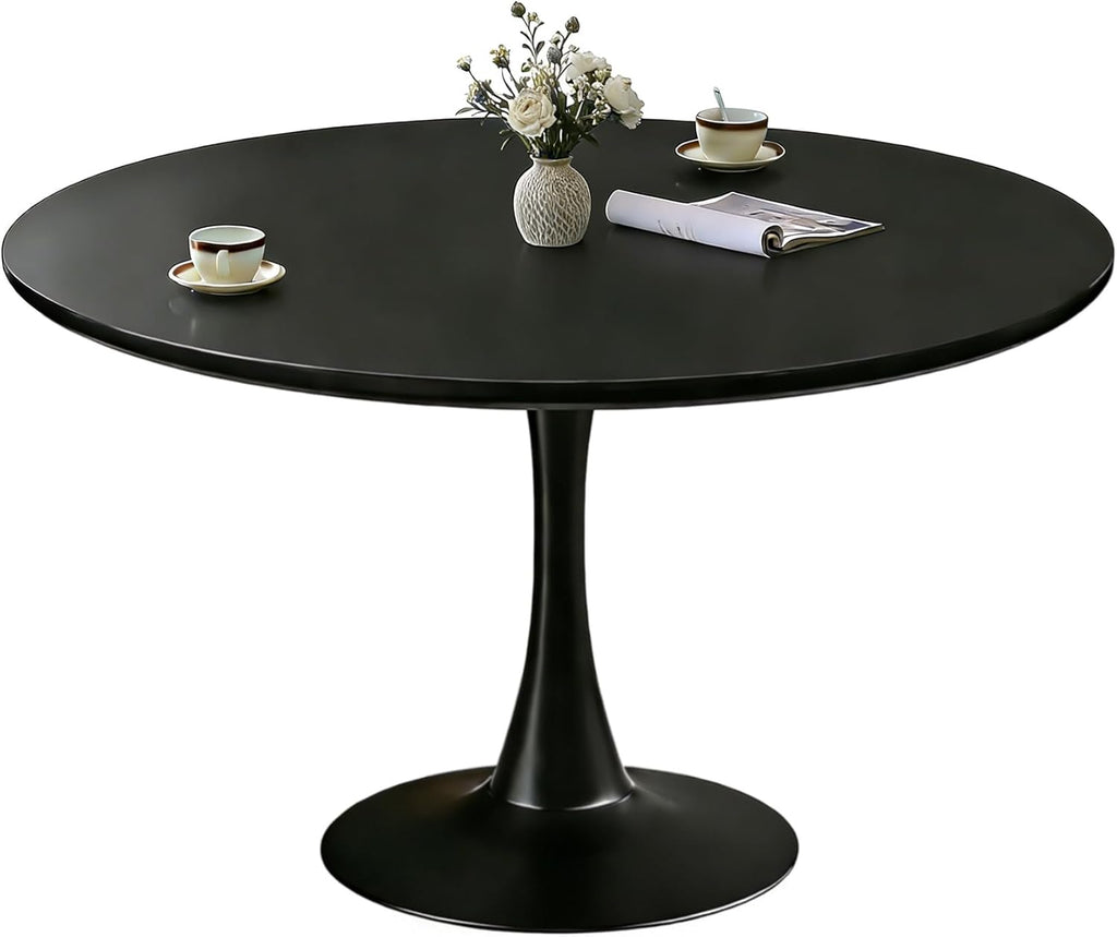 Round Dining Tulip Table for 4, Mid-Century Modern Table with Sturdy Metal Pedestal for Kitchen, Bistro, Cafe, Leisure (Black, 43.5 INCH)