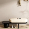 Wooden Boucle Bench with Abstract Metal Leg, Upholstered End of Bed Bench, Modern Entryway Bench,Shoe Changing Bench for Entryway Livingroom Bedroom (Black, 120cm/47.2")