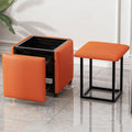 YCKEGEW Dining Chair Stools 5 in 1 Nesting Cube Stool Ottoman with Swivel Casters,17.7 * 17.7in Leather Padded Seating Stacking Stool Footrest for Counch(Orange)