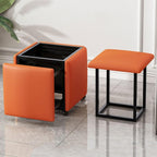 YCKEGEW Dining Chair Stools 5 in 1 Nesting Cube Stool Ottoman with Swivel Casters,17.7 * 17.7in Leather Padded Seating Stacking Stool Footrest for Counch(Orange)