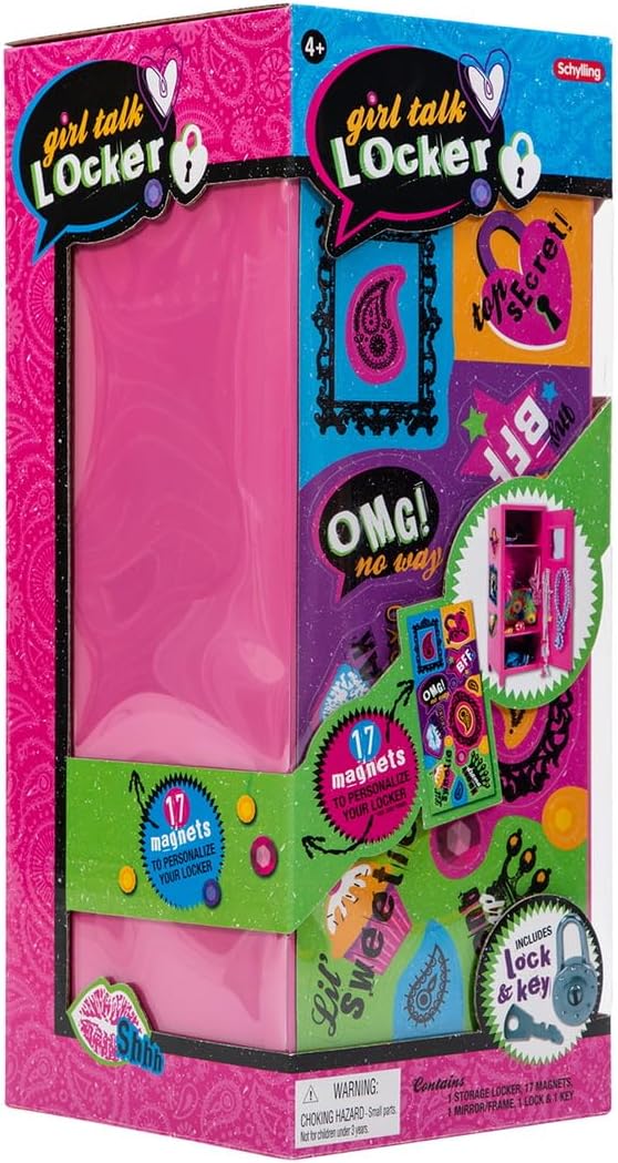 Schylling Girls Talk Pink Mini Locker - 11.25" Decorative Metal Storage Locker with 17 Mix-and-Match Magnets, Lock, and Keys - Ages 4-12