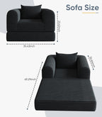 Versatile Boneless Accent Chair Couch Convertible Sleeper Chair Chaise Lounge Chair Indoor BeanBag for Adult Kids, Oversized Comfy Futon Floor Folding Sofa Bed Portable for Living Room Bedroom, Black