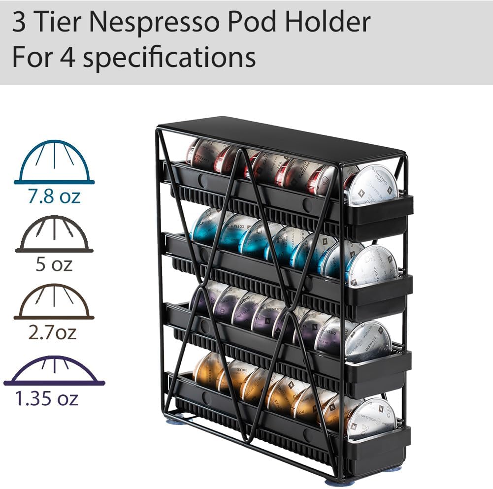 Coffee Pod Holder 4 Tier For Countertop, Black, 1pcs | Nespresso Vertuo Capsule 32 pod