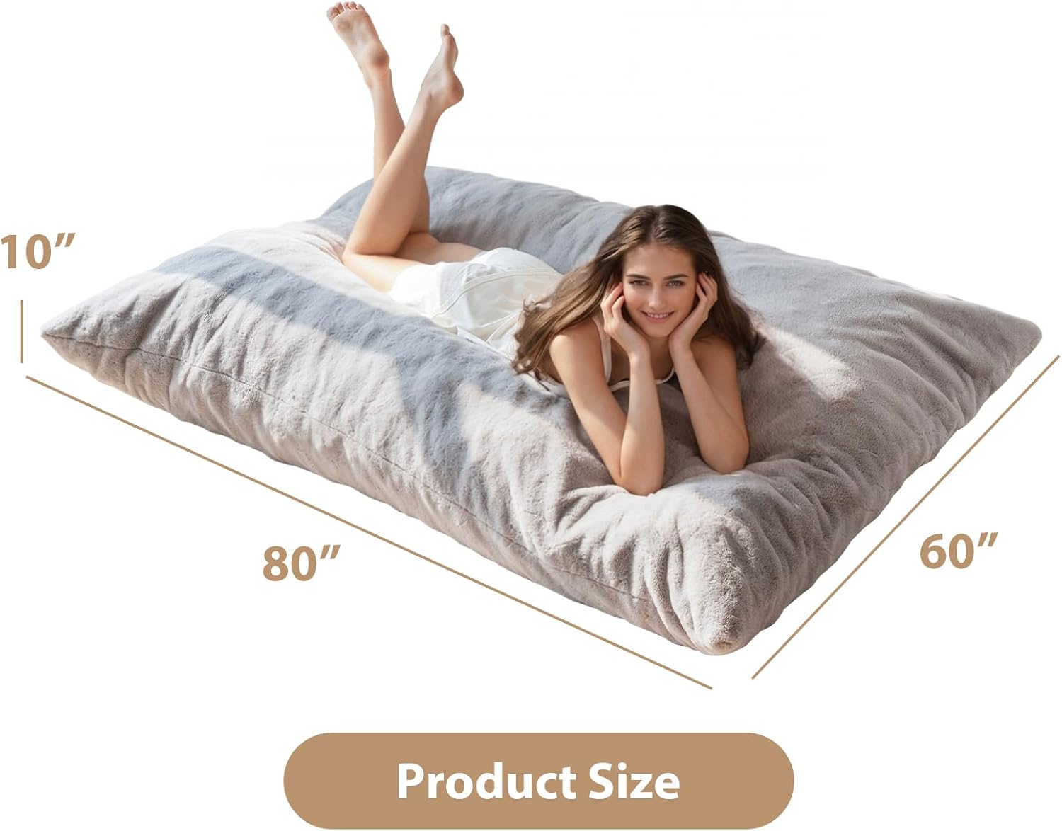BYBYME 3 in 1 Bean Bag Chair, Convertible Chair Folds from Bean Bag to Lounger, High-Density Foam Filling, Faux Fur Big Sofa Bed, Giant Bean Bag Chair Bed for Adults