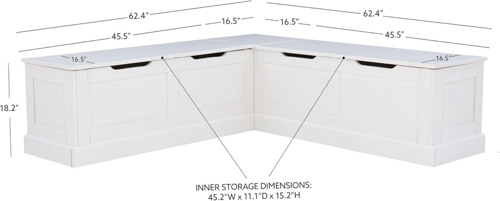 Linon Harris White Solid Pine Backless Nook with Interior Storage