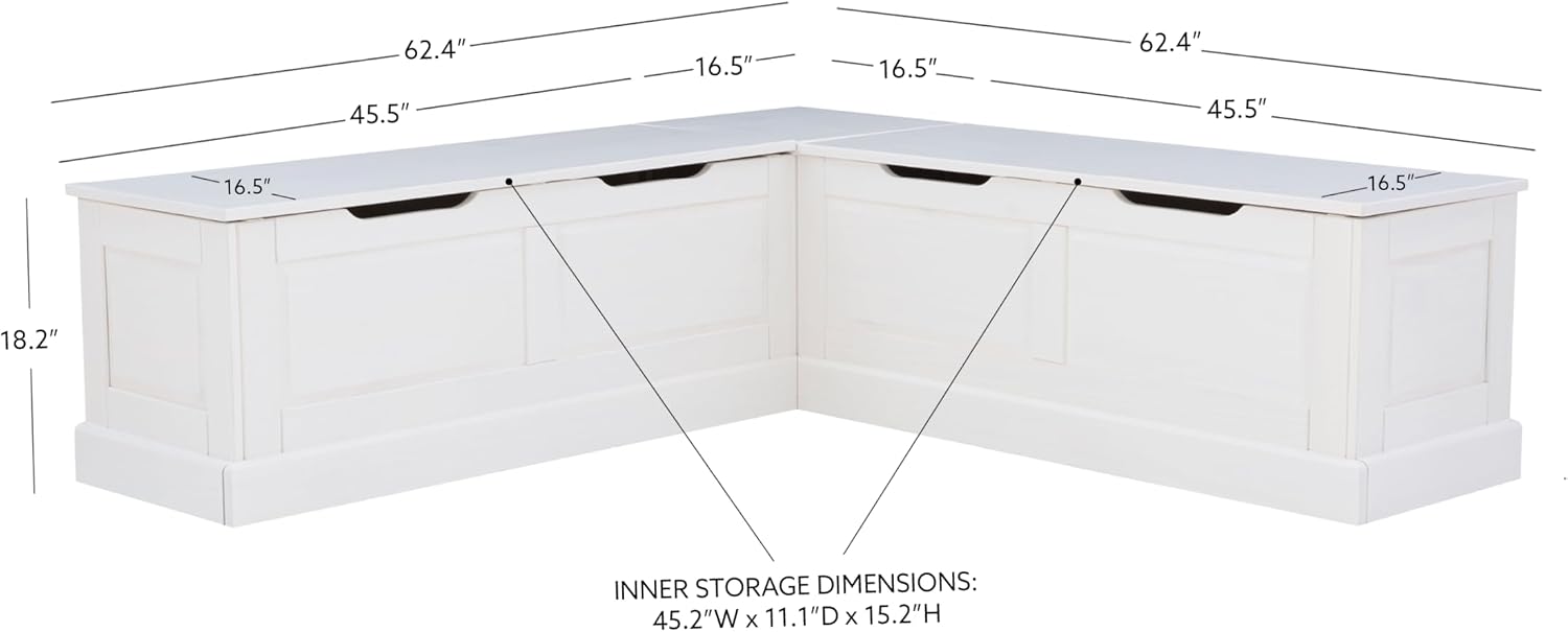 Linon Harris White Solid Pine Backless Nook with Interior Storage