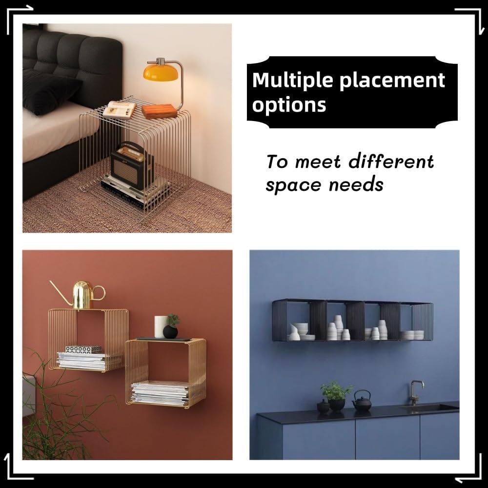 Square Retro Side Table, Metal End Table, Linear Coffee Table, Multi-Purpose Accent Table for Living Room, Bedroom, and Study(Silver,11.8x11.8x11.8in)