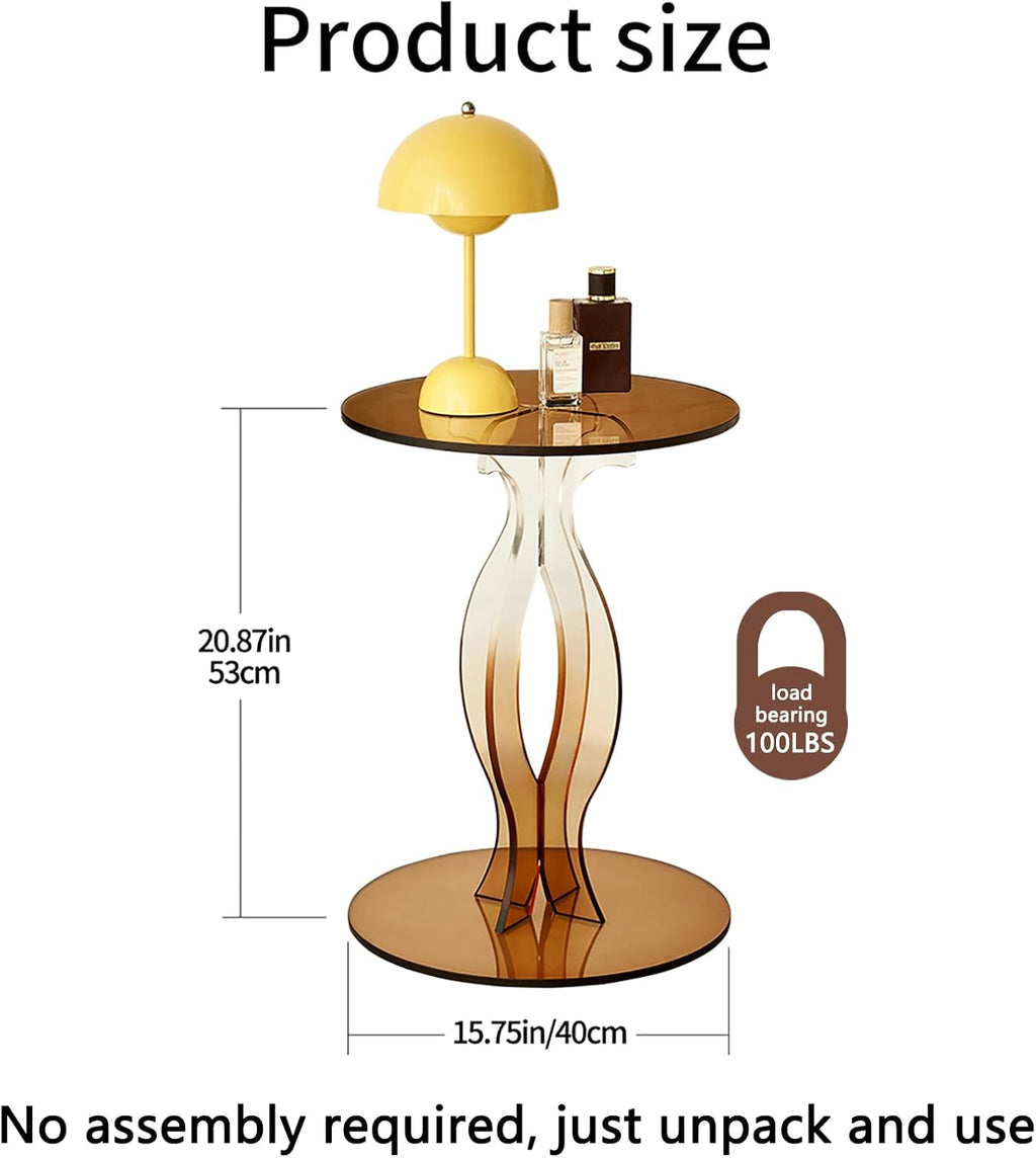 Acrylic Side Table, Clear End Table, Round Drink Table, Modern Nightstand for Living Room, Coffee Tables for Bedroom, Amber