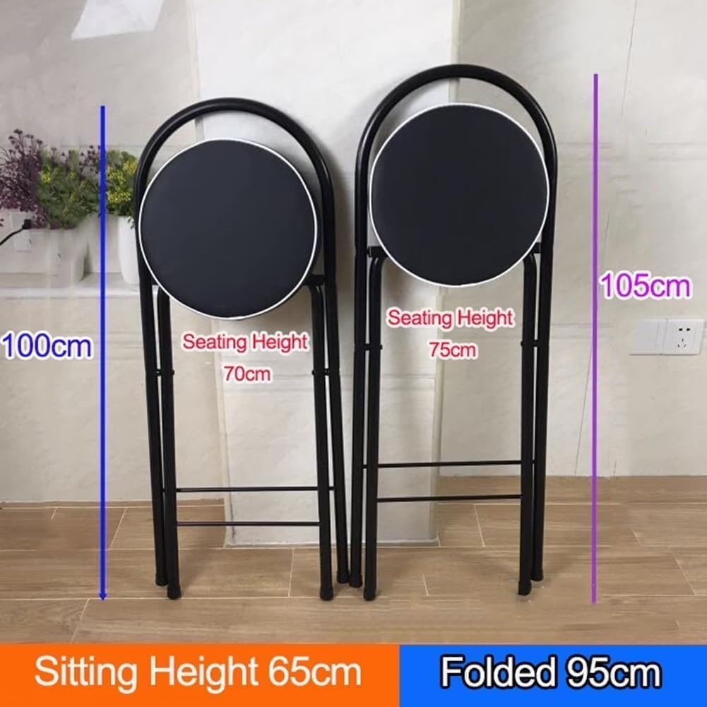 Foldable High Chair with Back Support & Footrest Round Padded Seat for Home Kitchen Office(Black,65cm/26inch)