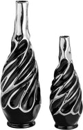Yundu Black with Silver Vase Set of 2 - Pampas Grass Vase, Ceramic Vases Ideal for Living Room, Shelf, Coffee, Home Decor. Boho & Modern Centerpieces Flowers Vases