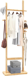 Aibiju Coat Rack Freestanding, Coat Tree with 2 Main Rods and Stable Design, Clothes Racks for Hanging Coats Clothes Suits Jacket, Easy to Assemble and Very Sturdy, Natural Wood Color USYD-202