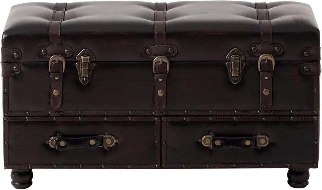 Vintage Storage Bench Upholstered Mid-Century Faux Leather Storage Ottoman Bed Bench Storage Chest for Hallway, Entryway, Bedroom, Dark Brown
