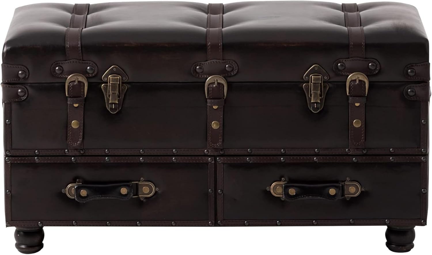 Vintage Storage Bench Upholstered Mid-Century Faux Leather Storage Ottoman Bed Bench Storage Chest for Hallway, Entryway, Bedroom, Dark Brown