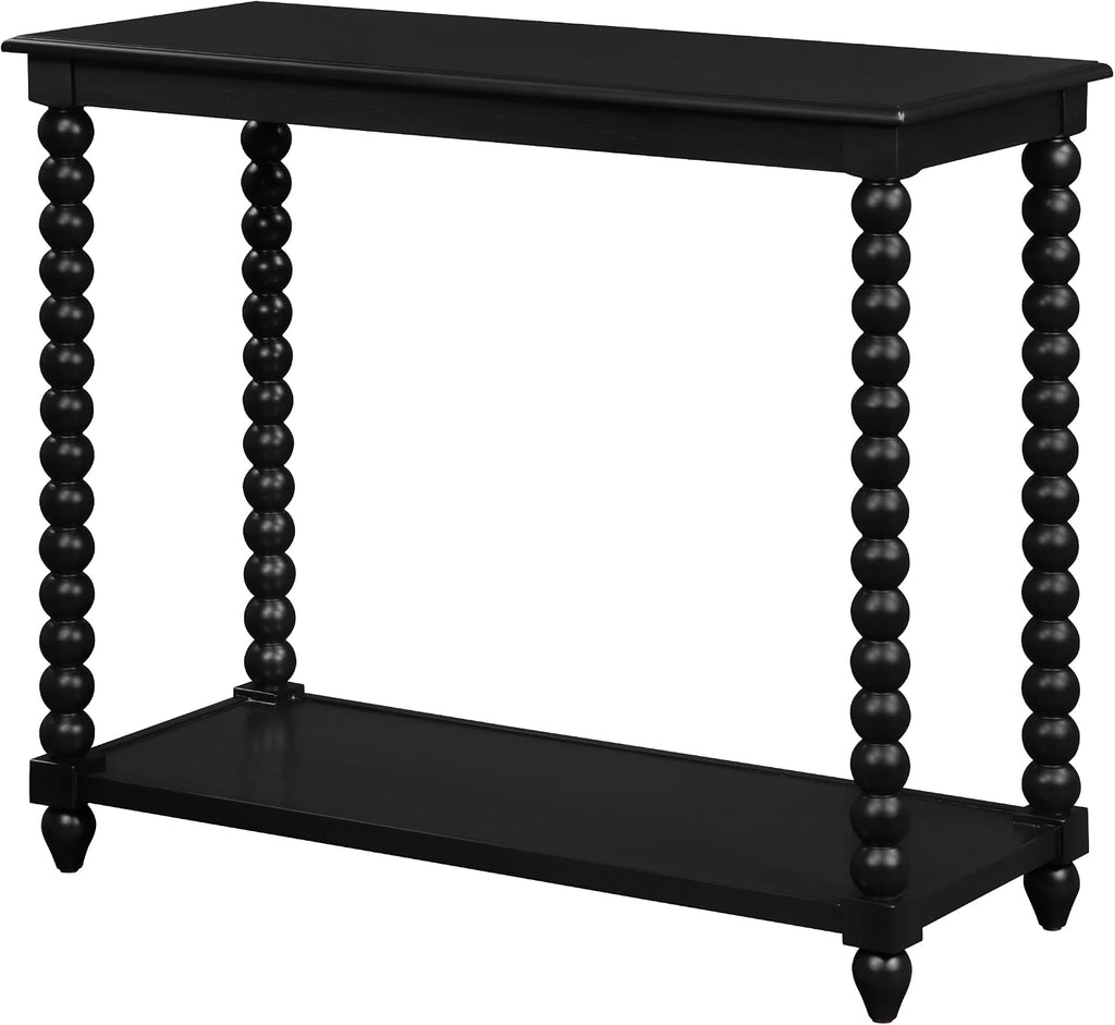 OSP Home Furnishings Elise Cottage Style Table with Spindle Legs, Open Storage Shelf, Foyer Table, Black Finish