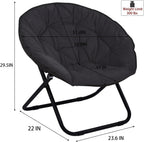 Grezone Folding Faux Fur Saucer Chair,Portable Folding Soft Moon Chair for Bedroom, Dorm Rooms, Apartments, Lounging, Garden and Courtyard, Black