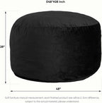 Bean Bag Chair 4Ft, Memory Foam Filled, Removable Velvet Cover, Giant Bean Bag Chairs for Adults and Teens, Round Sofa Chair for Dorm Room, Bedroom and Gaming Room, Black