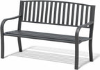 YLGJ&TIDY 50 Inches Garden Benches for Outdoor Patio Bench with Stripe Pattern Backrest Armrest Weatherproof Park Benches Metal Bench for Garden Park Porch Lawn Yard (Vertical Line)