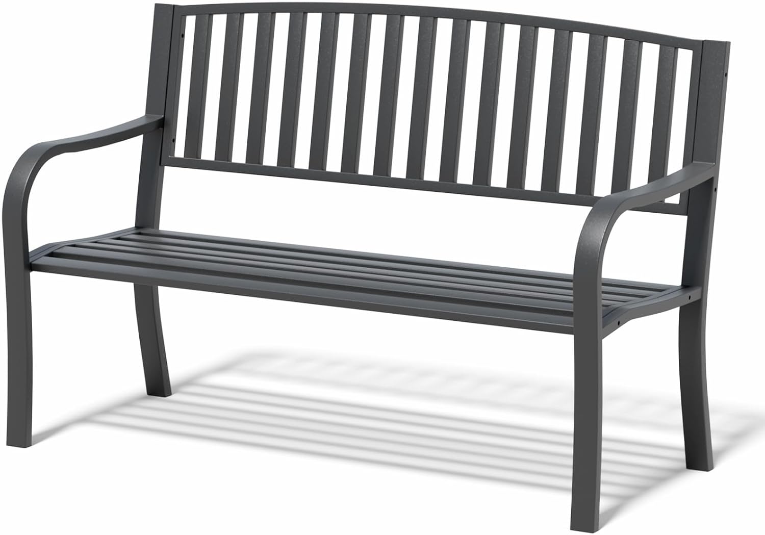 YLGJ&TIDY 50 Inches Garden Benches for Outdoor Patio Bench with Stripe Pattern Backrest Armrest Weatherproof Park Benches Metal Bench for Garden Park Porch Lawn Yard (Vertical Line)