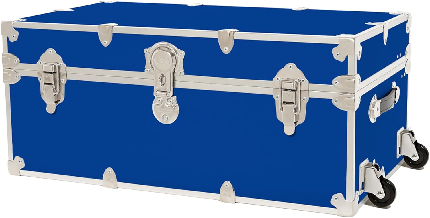 Rhino Trunk & Case Classic Camp & College Trunk with Wheels. 30"x17"x13", 1500+ lbs Capacity - Many Colors, Soft-Close Lid. Strong, USA Made Summer Camp Footlocker and Secure Dorm Storage Chest