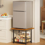 Mini Fridge Stand with Storage, End Table with 2-Tire Storage Shelf,Small Refrigerator Stand-Max Load 300 LBS Heavy Microwave Printer Stand Utility Cart for Dorm, Apartment, Kitchen, Office (Brown)