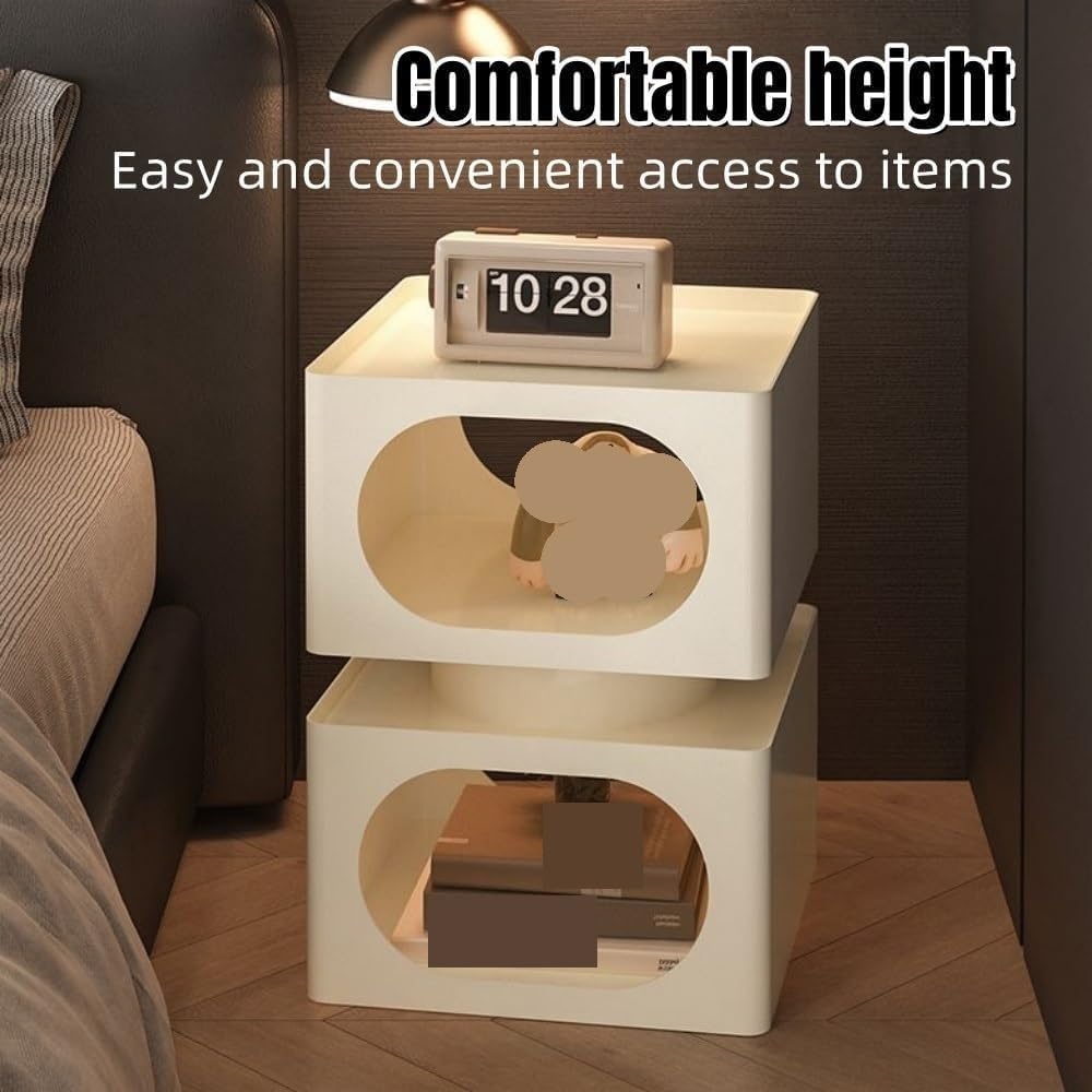 Modern Metal Square Nightstand 2-Tier Open Storage Small Bedside Table Sofa End Table for Living Room & Office Heavy Duty