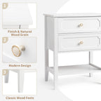 Wood Nightstand with 2 Drawers and Shelf, White End Table for Bedroom Living Room, Solid Wood & MDF Bedside Table
