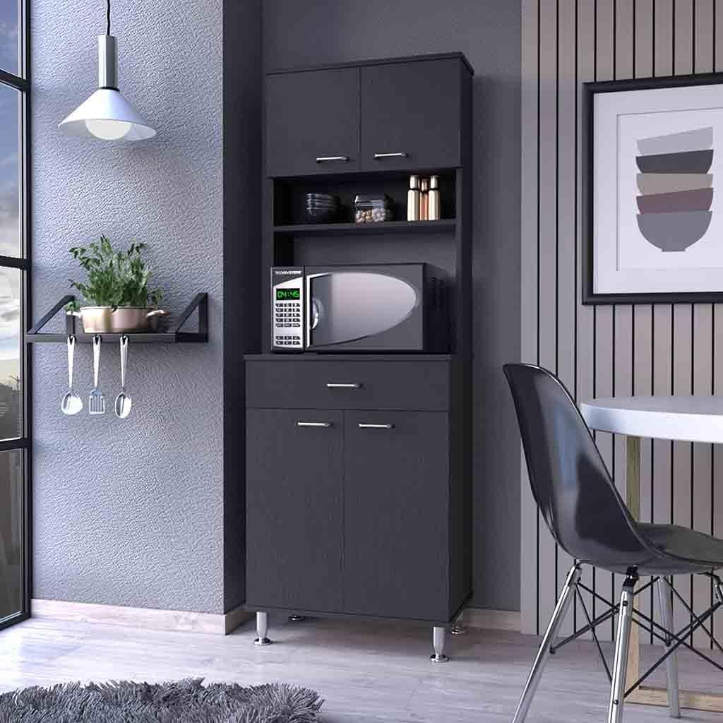 lapday Bay Area Pantry with 2 Door Cabinets, 1 Drawer, 4 Adjustable Metal Legs, for Living Room,Dining Room(13.90"×23.60"×66.50"). (Black)