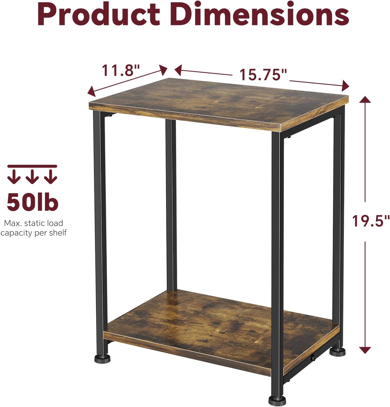 Simple Trending End Table, Nightstand Set of 2, Side Table for Living Room, Bedroom, Rustic Brown