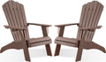 Psilvam Adirondack Chair, Oversized Poly Lumber Fire Pit Chair with Cup Holder, 350Lbs Support Patio Chairs for Garden, Weather Resistant Adirondack Chair Looks Like Real Wood (2, Brown)