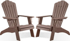 Psilvam Adirondack Chair, Oversized Poly Lumber Fire Pit Chair with Cup Holder, 350Lbs Support Patio Chairs for Garden, Weather Resistant Adirondack Chair Looks Like Real Wood (2, Brown)