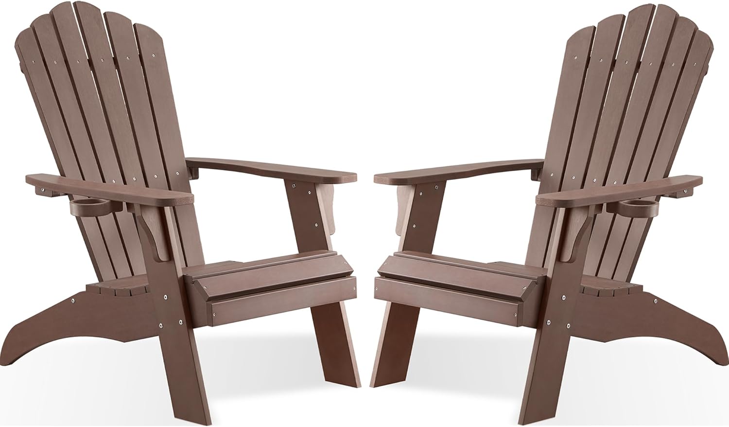 Psilvam Adirondack Chair, Oversized Poly Lumber Fire Pit Chair with Cup Holder, 350Lbs Support Patio Chairs for Garden, Weather Resistant Adirondack Chair Looks Like Real Wood (2, Brown)