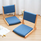 Japanese Floor Chair with Back Support, Foldable Meditation Chair, Legless Tatami Chair with Cushion, Floor Seat for Living Room, Bedroom, Bay Window (2, Blue)