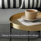 DDK 16" Round Side Table, Removable Gold Tray Top Metal End Table, Modern Small Nightstand Accent Table for Living Room Bedroom Nursery Bathroom Small Spaces