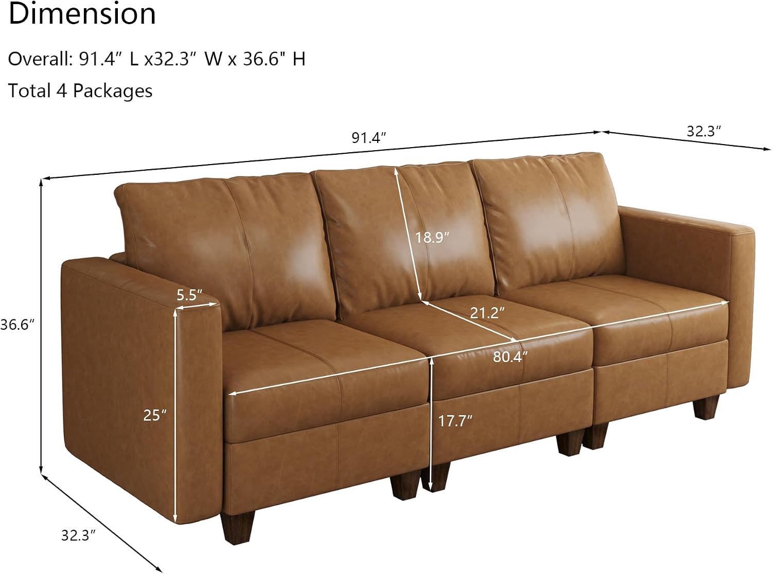 EASE MOOSE Modular Sectional Loveseat Sofa Couch with Storage Seats, 2 Seat Faux Leather Convertible Modular Sofa Love Seats for Small Spaces，Brown