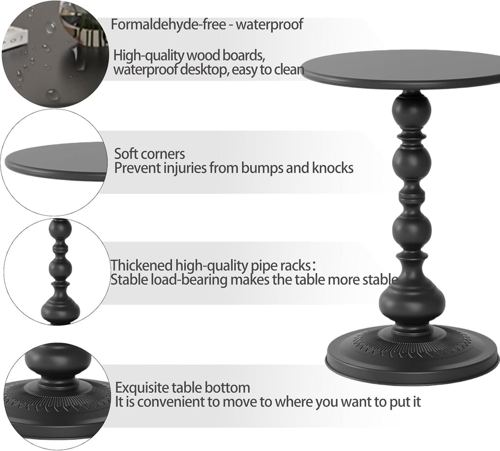 Pedestal Metal Round Side Table, Sofa Table, Small TV Tray Table for The Sofa in The Living Room and Bedroom, Bed, Chair, Mini Coffee Table, Headboard Table, 20.47 (H) *13.77 (W)