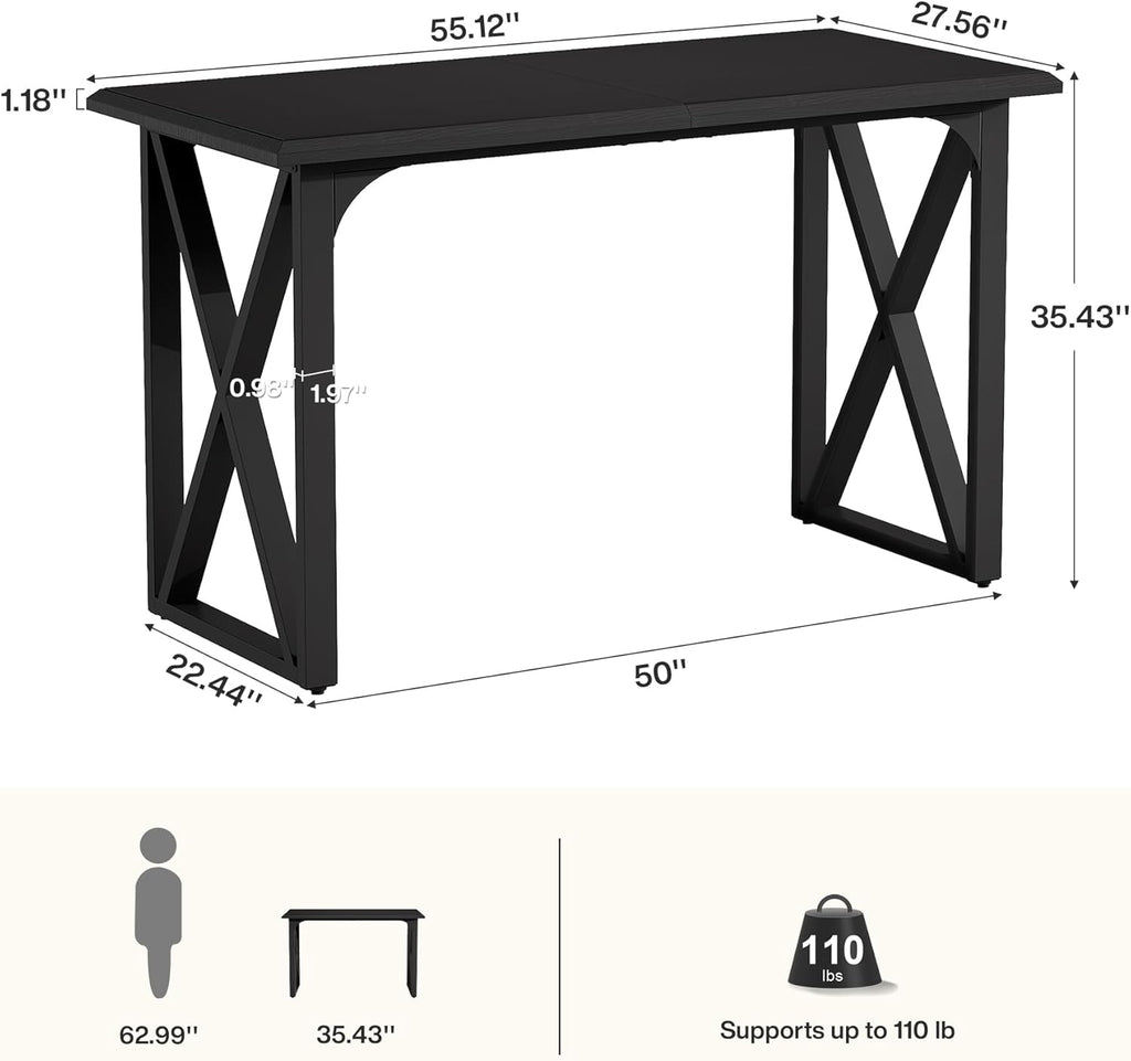 Tribesigns 55-Inch Bar Table, Industrial Counter Height Table with Sturdy Metal X-Frame Legs, Rectangular High Top Pub Table for Small Spaces, Dining Room, Kitchen, Home Bar (Black)